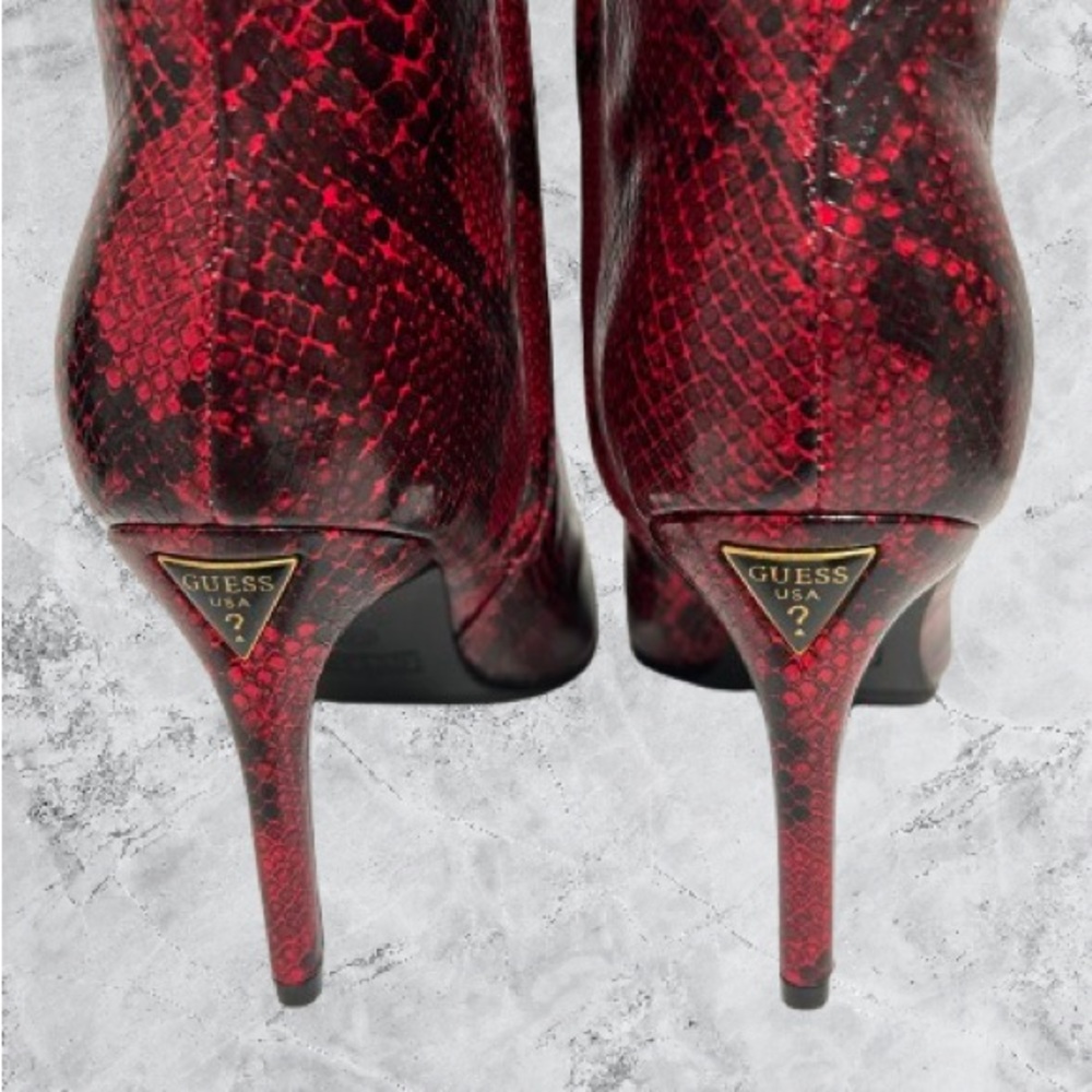 Guess Women’s Richery Stiletto Heel Ankle Dress Booties Red Snake 10M - Picture 10 of 16